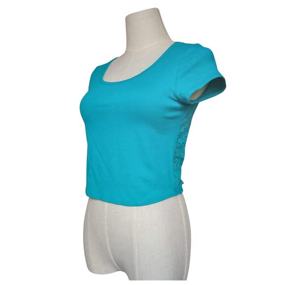 Wet Seal Bozzolo Teal Short Sleeve Crop Top - Picture 4 of 7